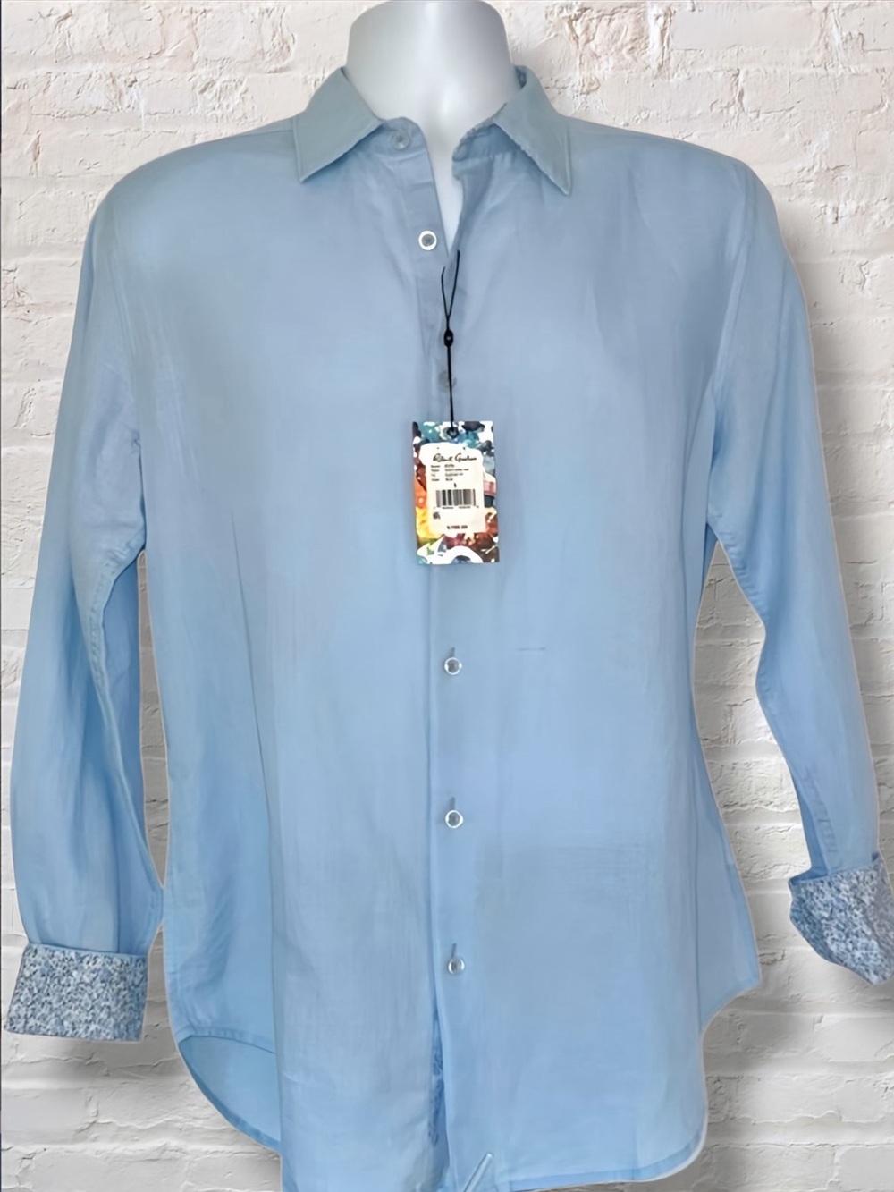Robert Graham Linen Cotton Button Front Shirt Borsi Blue Classic Fit Small NWT